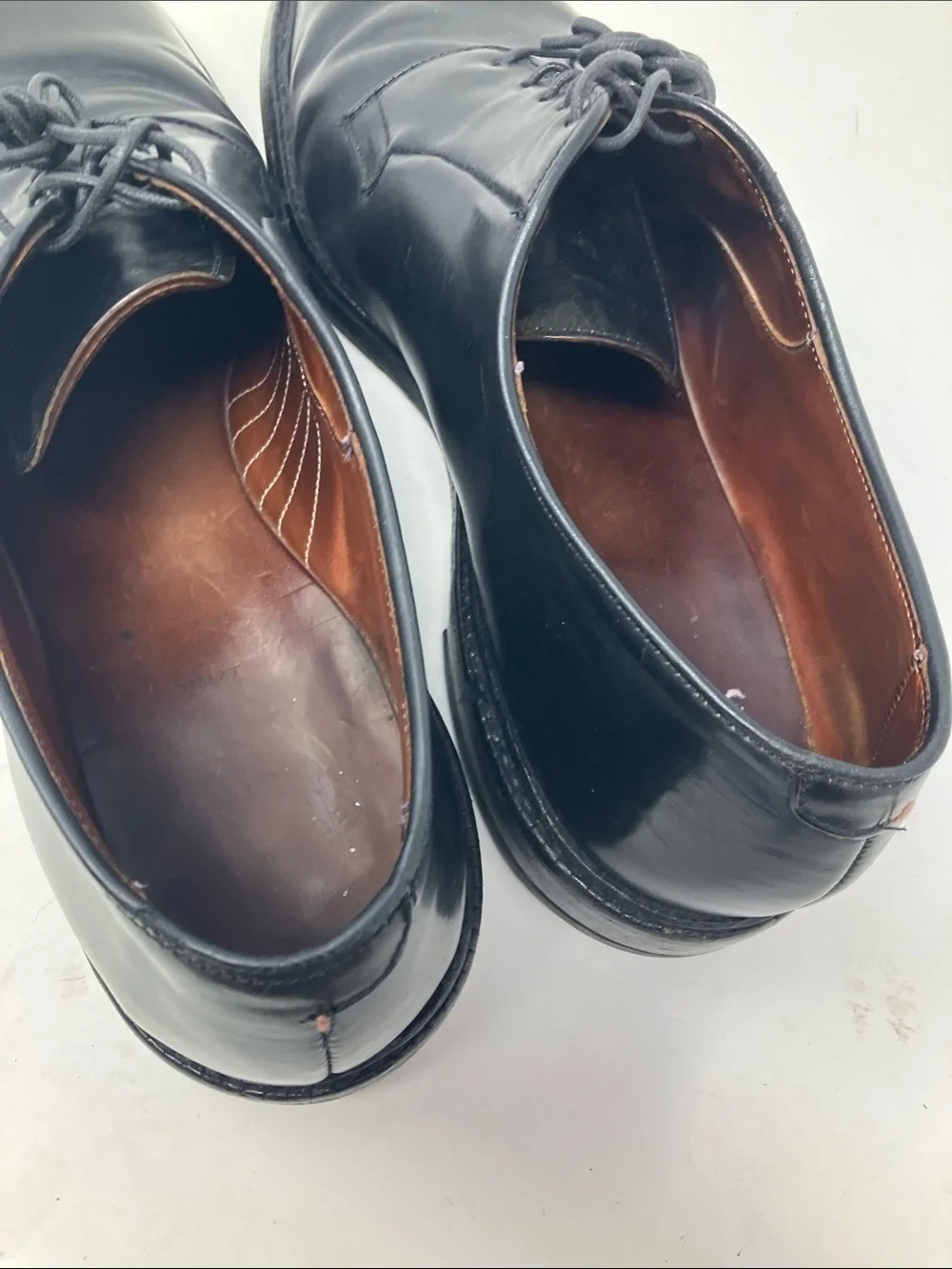 Allen Edmonds Leeds 9501 Black Leather Plain Toe Derby Shoes Mens 14 D